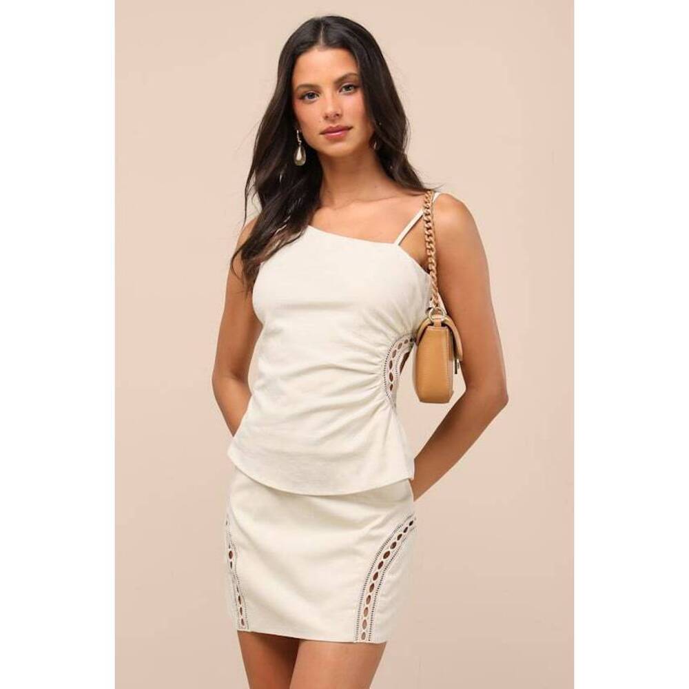 NWT Lulus Mahsa Cream Crochet Embroidered Asymmetrical Tank Top White - Size XS